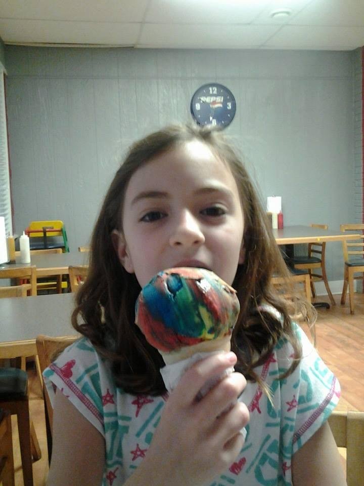 Katie Jones. having icecream with tom elliott at henleys