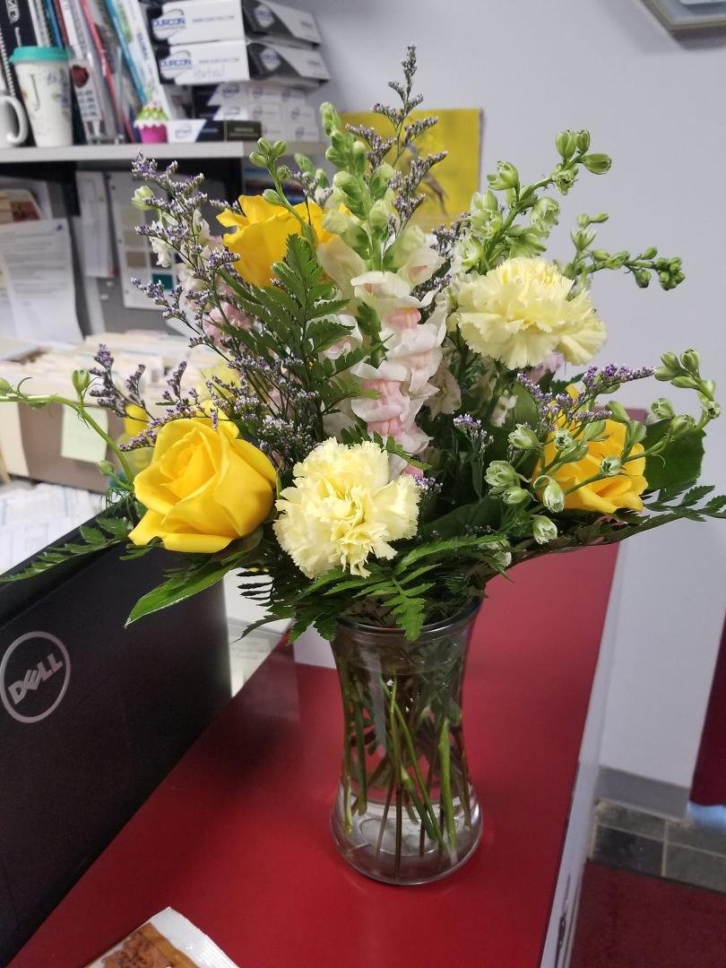 Hand delivered beautiful birthday flowers from Emily Cooper and John Adam TurcichJohn - keeping them at work so I can enjoy them more hours a day