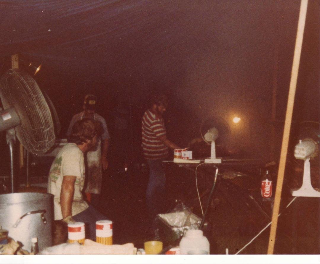 Lyle Yingling, Marvin Waldren, Gary Connolly at South Fork High School BBQ Sept. 1983 2.00 AM