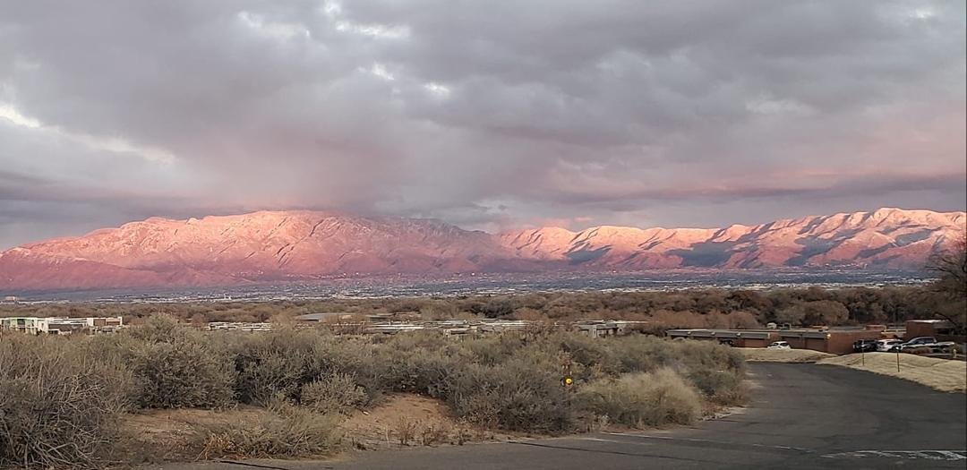 A beautiful Christmas evening sunset on the Sandia mountains