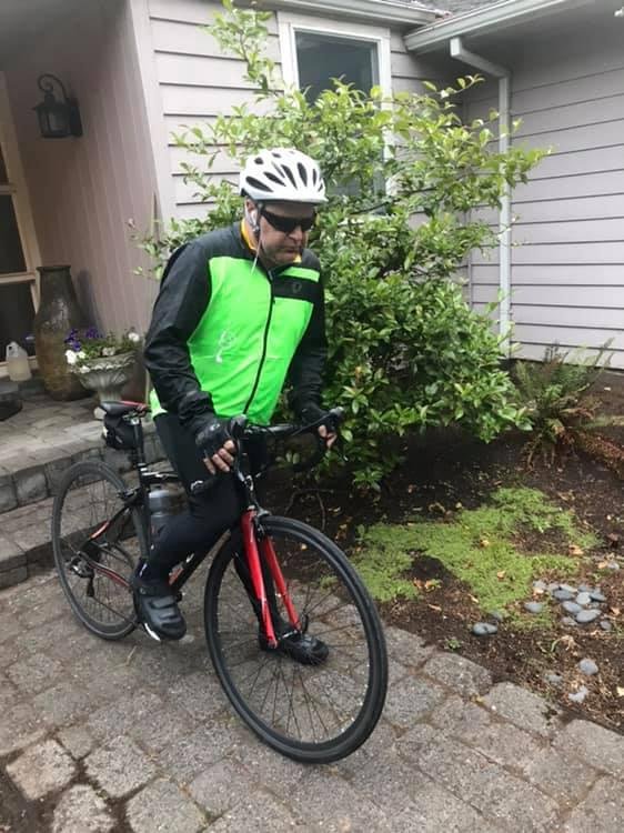 Son David headed out for 67 mile ride to Stayton Oregon for 50th anniversary celebration later today for Marty & Sarah Brown and Mary and me.