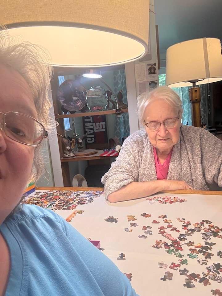 Workin’ on a puzzle together. First time in a long time.