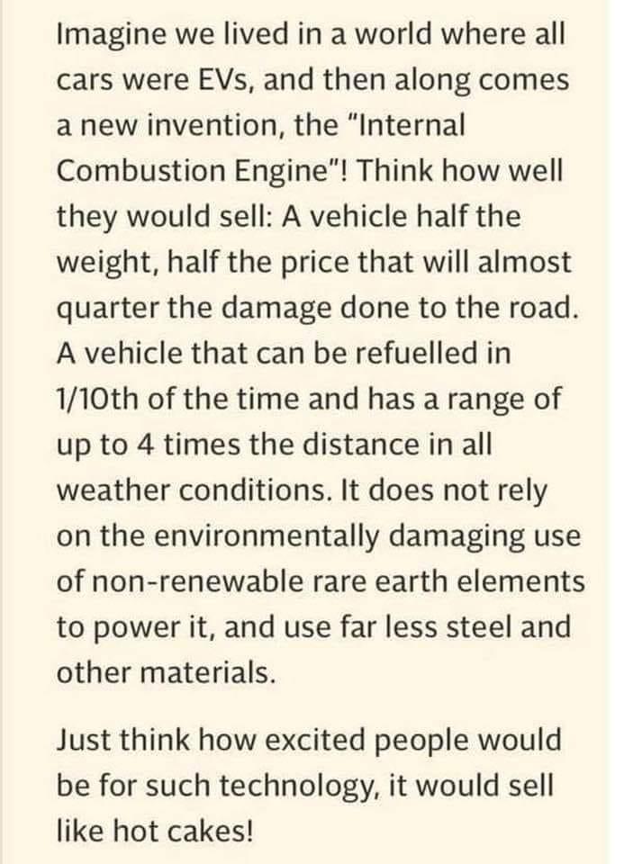 I'm thinking about 100 yrs ago we had electric cars 😁👍💯