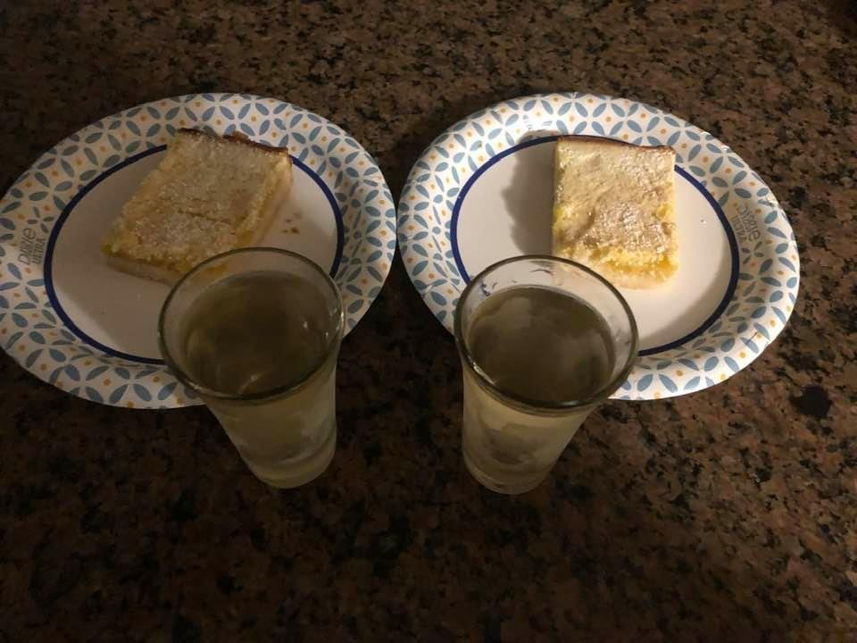 Homemade lemon squares (thanks Michael and Freda) and homemade limoncello (thanks Henry)
