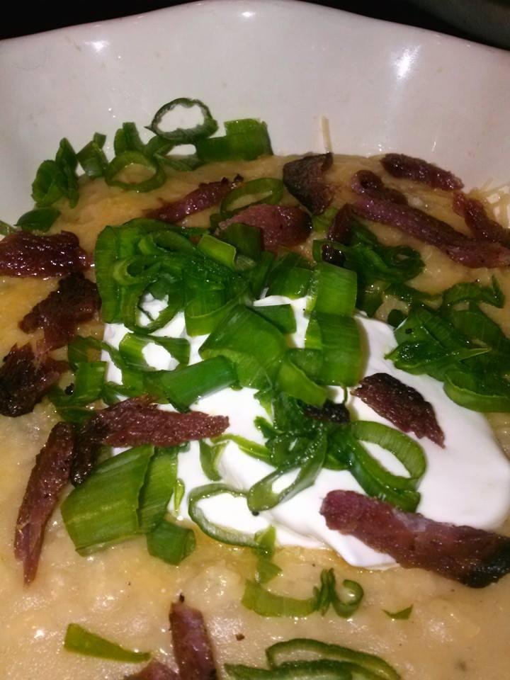 Loaded baked potato soup. Really. Wasn't any good. You didn't miss anything. (more for me)