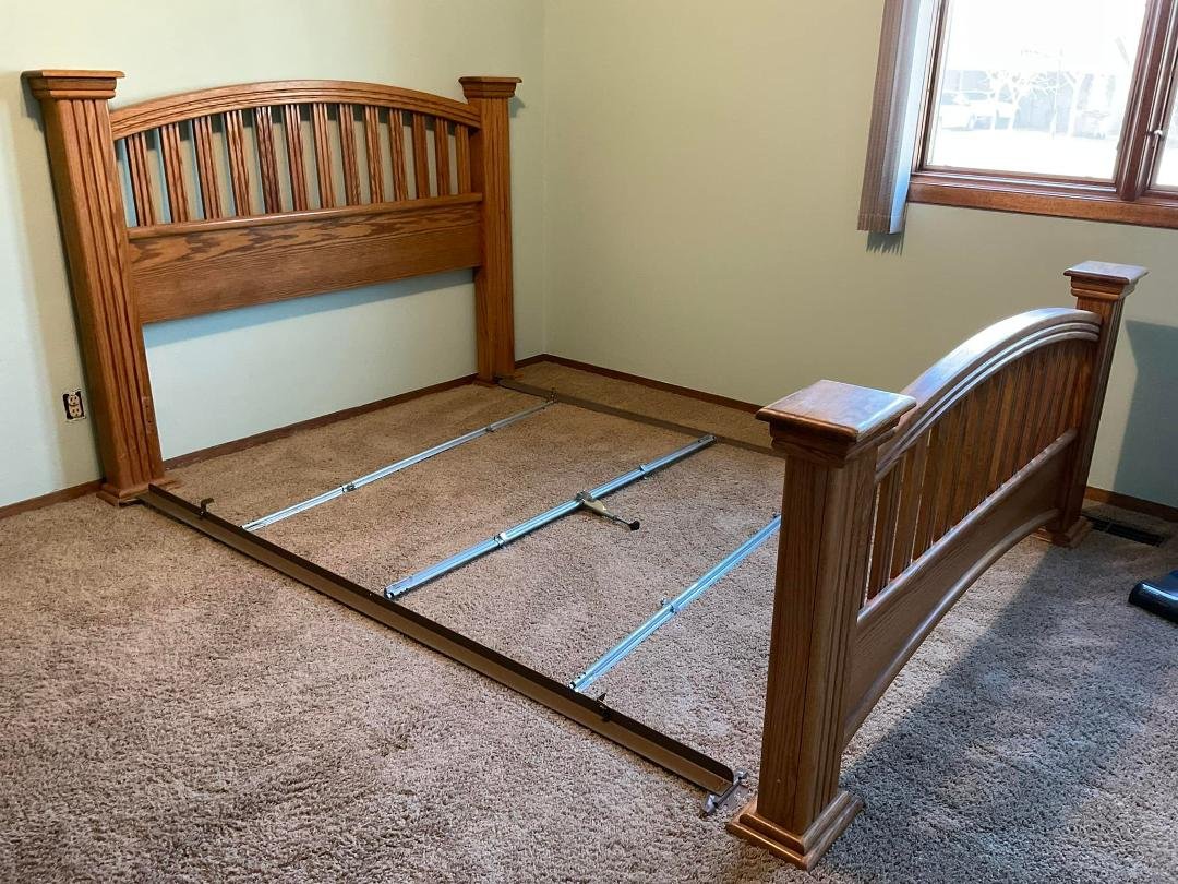 Fallout from the move continues…. Finished painting my bedroom at last, moved the head and footboards in, then grabbed the rails. They are not the right ones! Not even close. Went to a local furniture shop and showed them p