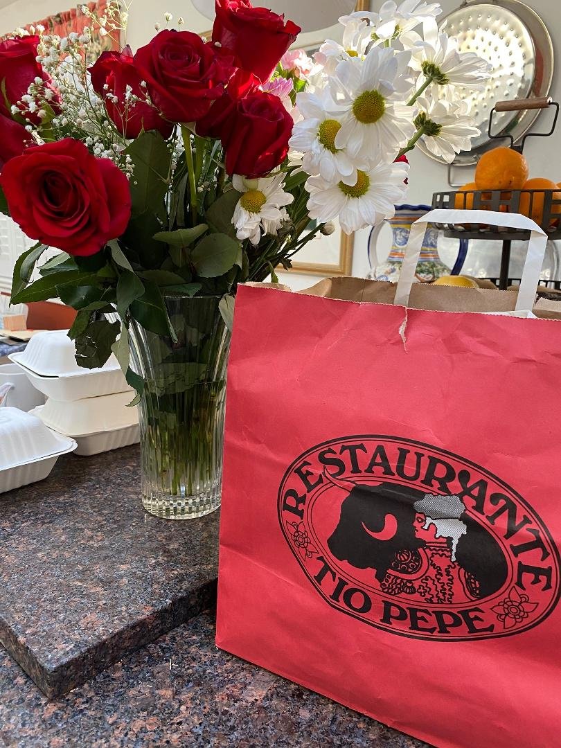 Beautiful flowers from my dear husband and enough food from Tio Pepe to celebrate and last through the snow storm.