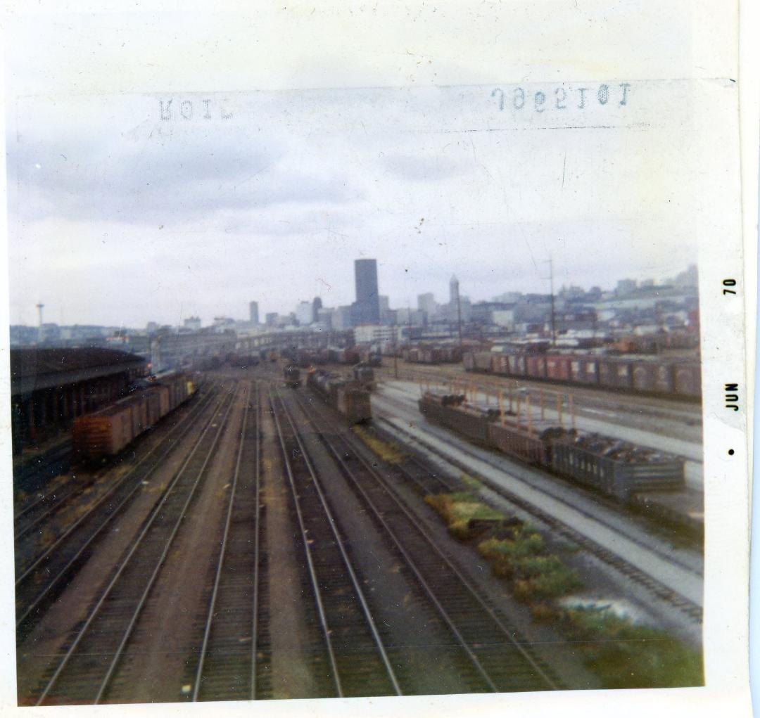 Stacy Street Yard looking north from the Footbridge Feb? 1970.