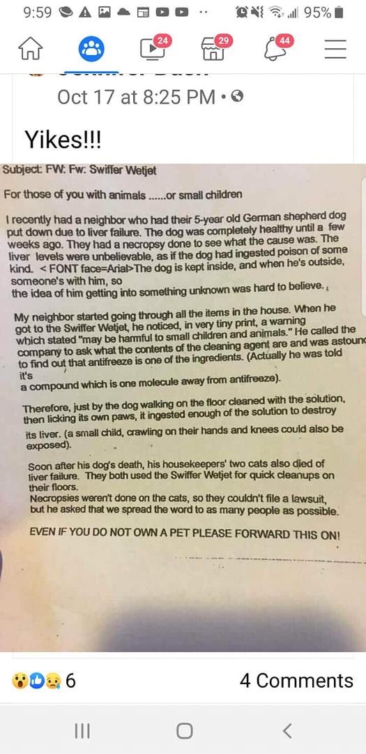 If you have fur babies, please read!!!No more Swiffer Wetjet!!!!
