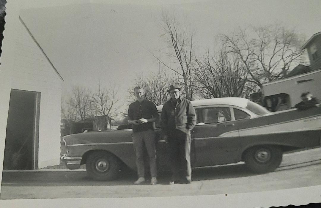 My brother Ken and my Dad not sure who is leaning on the car, maybe Jim? Love the picture of all