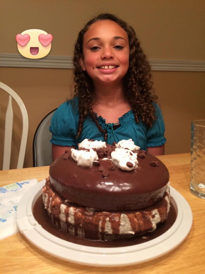 My niece Azia and her chocolate Oreo cookie cheese cake she made for dessert yesterday!