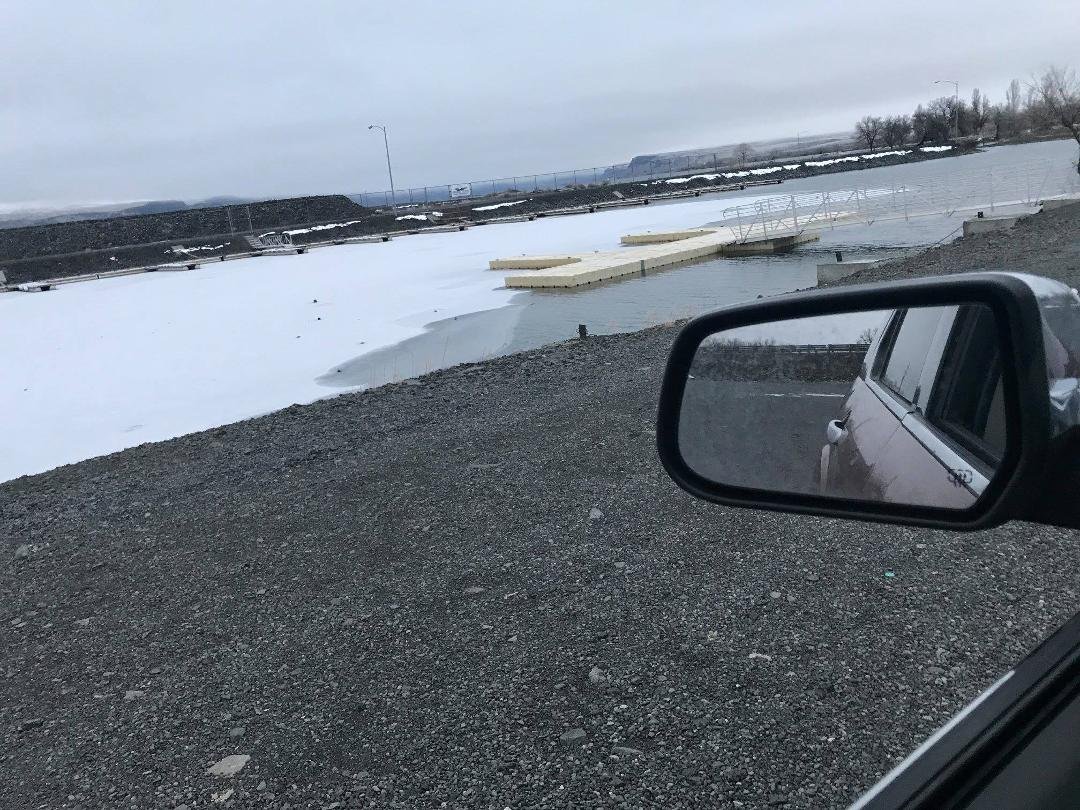 Ice is moving in on the small dock.