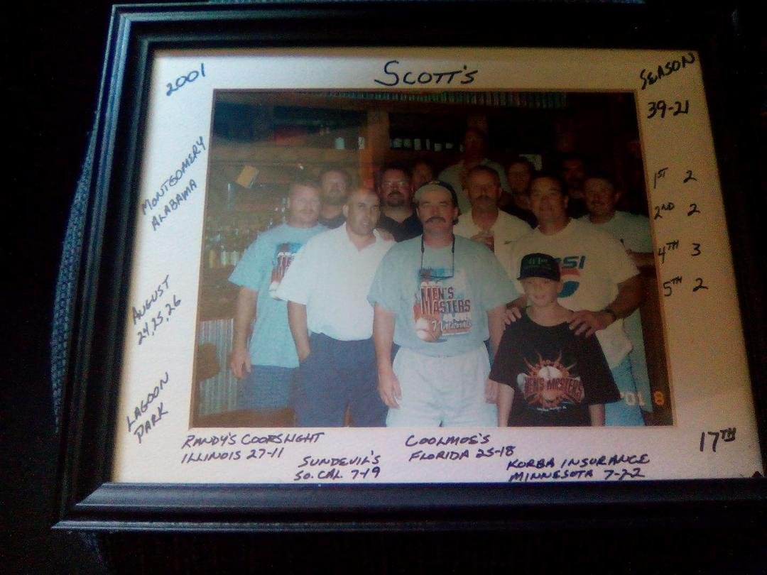 TBT- 2001, my tourney team, Scotts, our first time at over 40 ASA Men's Nationals! We went 2-2, took 17th out of 42 teams!😊 We won our first two games, unfortunately the second game our pitcher, Stan Olbert , shattered his