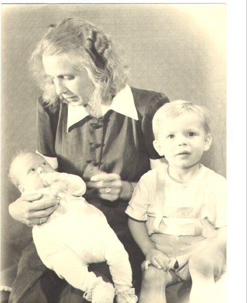 Picture taken Late 1945 of mother holding me with my brother Jerry looking into the camera. Berlin Germany