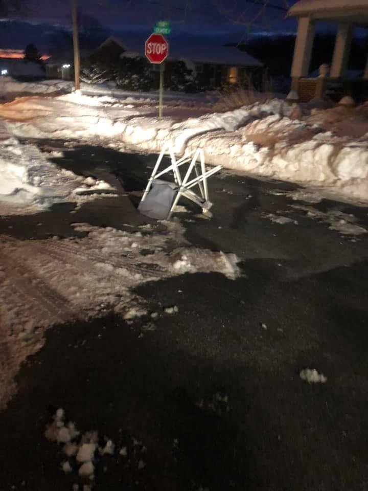 When I come home my neighbor has nicely cleaned my parking spot and put his chair in there to save it for me. How thoughtful