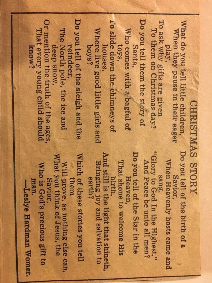 My Maternal Grandmother wrote this as a good reminder. Merry Christmas one and all.