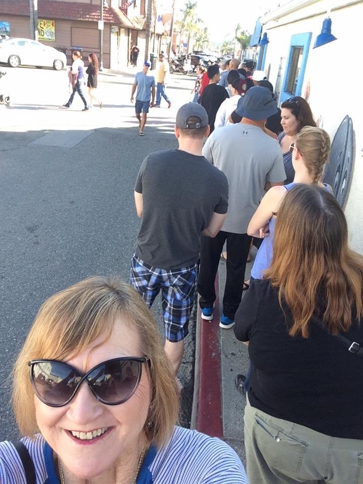 Waiting in line for clam chowder at Splash Cafe