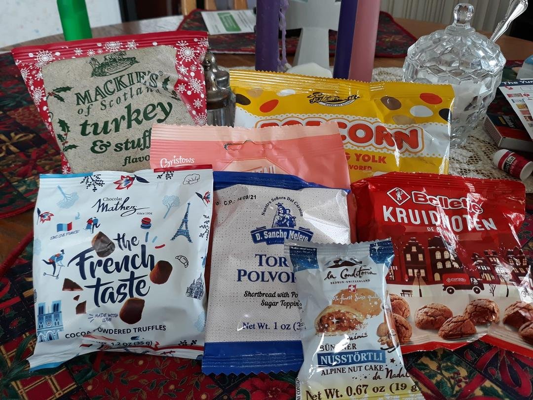 "Universal Yums" sent to us from a mystery family.  Will be enjoyed with our evening cocktail.