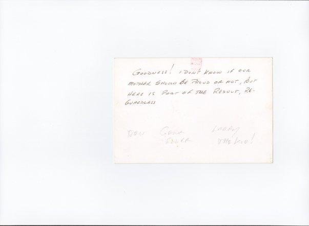 Dad's note on back of "Three Dudes"