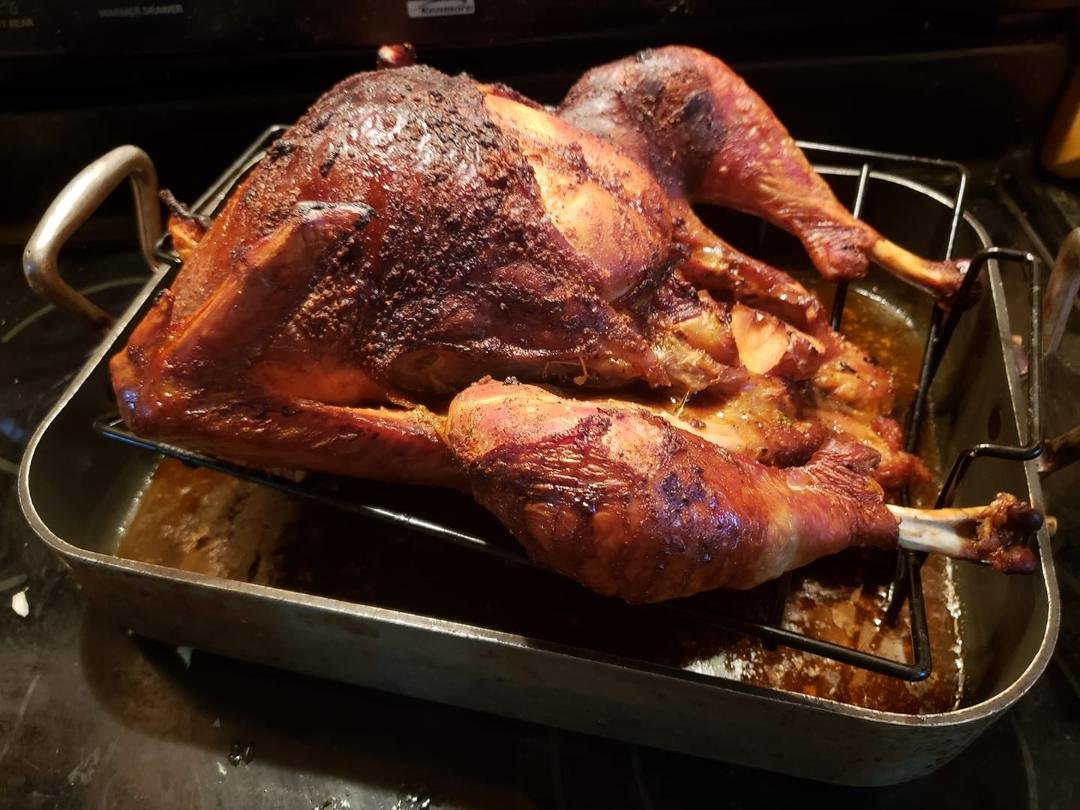 Smoked Turkey just out. 4 hours in the smoker and finished about an hour in the oven to crisp up the skin