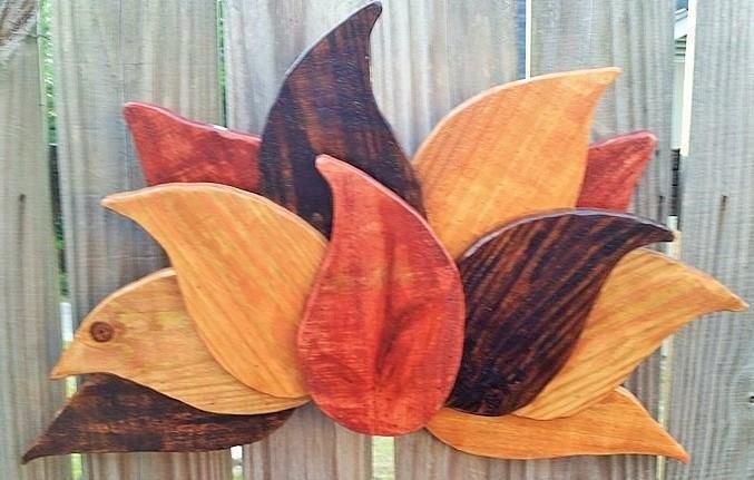 Lotus - pressure treated wood cut, routed, sanded,individually stained, poly coated so it can be used indoors or out. (Wonderful conversation piece)