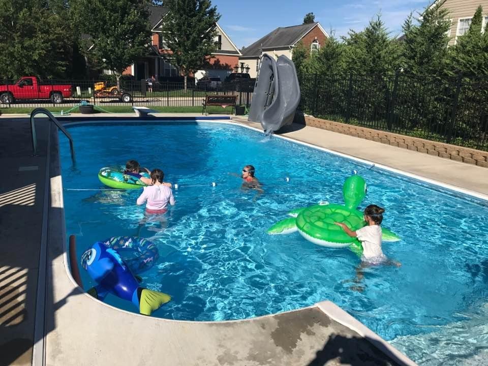 Girls in the pool for Bella and Grace's birthday.