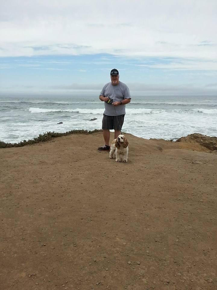 Rusty and me enjoying the beauty of the San Mateo County Coastline.