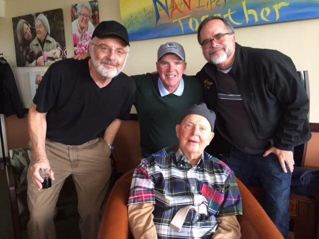 Celebrating my uncle Art Stamey's 90th birthday with family. Here he is with his three oldest nephews myself and cousins Brian and Scott Smith. Art is my last surviving uncle.
All my other aunts and uncles have passed.