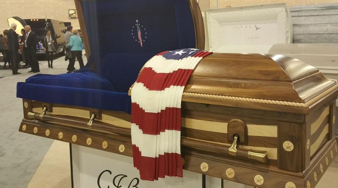 C.J.Boots, a fairly new casket manufacturer, has designed a really great casket to honor our veterans. The interior head panel can be customized for any branch of the military.