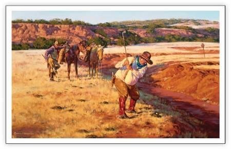 Here is the photo of the painting of cowboys playing golf I mentioned yesterday. Unfortunately, I do not have an artist name.
