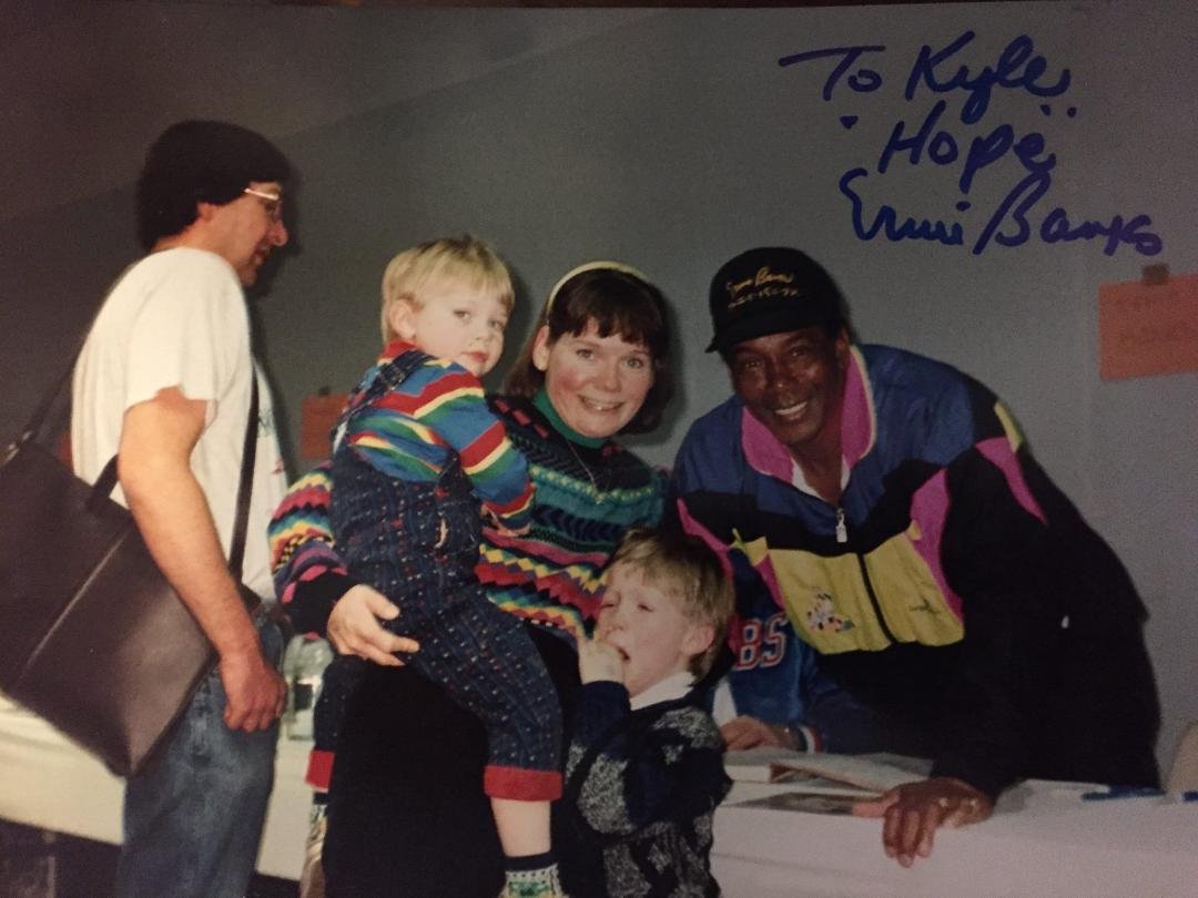 This last photo of the Cubs legend is with Kyle Schwarz in the arms of Cathie Schwarz. Not sure what saddened Andrew Schwarz at that moment as he was, and still is, usually in a very good mood. Perhaps he wanted a colorfu