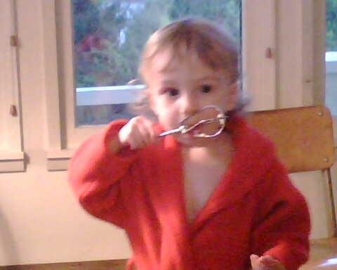 Simon licking cookie dough