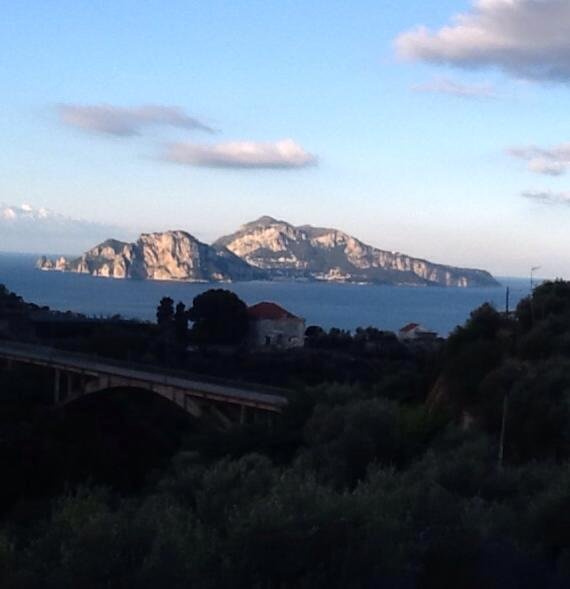 View from our villa: sunrise on the Isle of Capri.