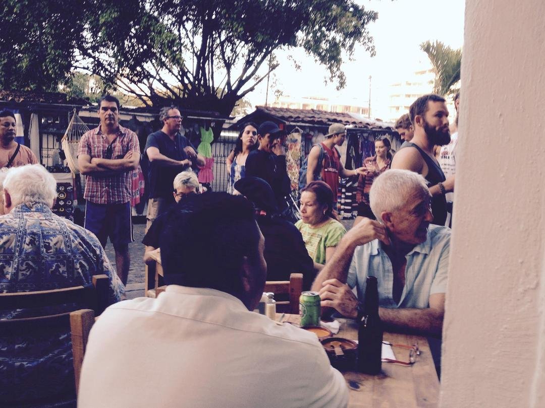 Dinner last night and note the crowd waiting at Poncho's Tacos.