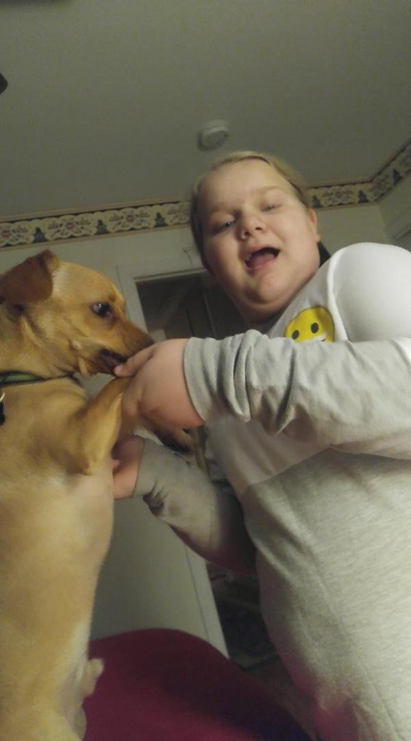 Cora dancing with the dog