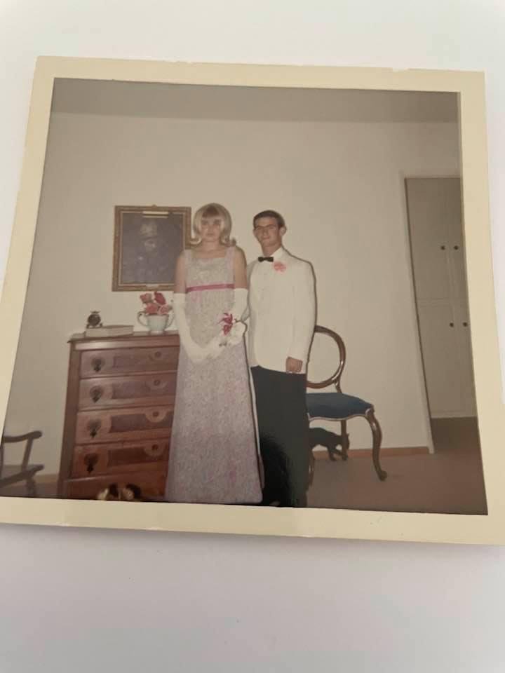 Jim and Lynna Pallas going to the Prom.  She looked so pretty, he looked so handsome and short.