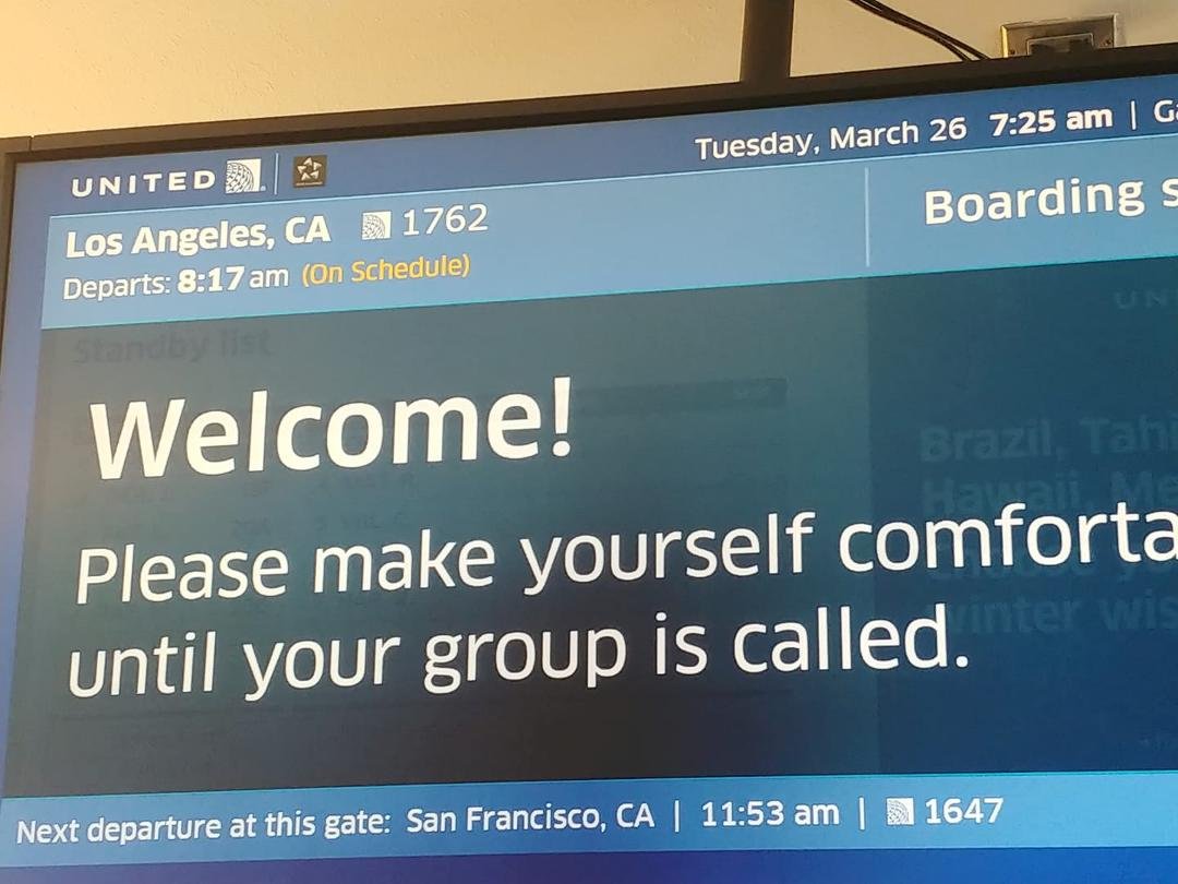 And our flight is on time...
So far.