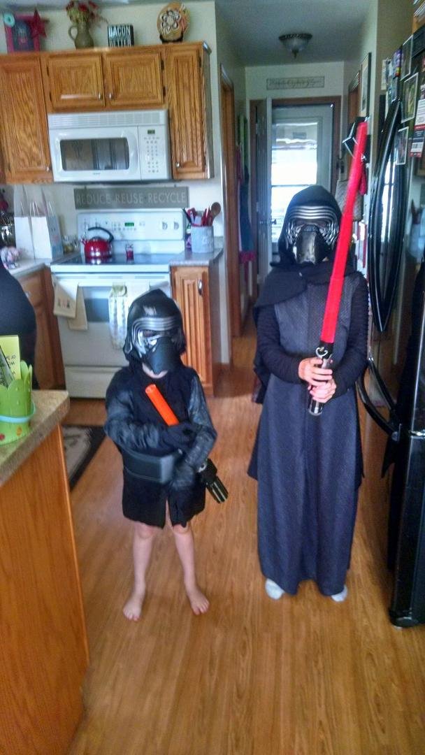 Easter morning with the Star Wars Kylo Ren twins. (I think these warriors had too much chocolate this morning).