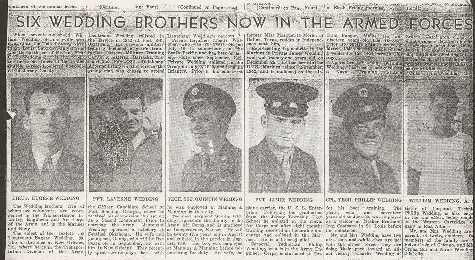 I had seven uncles and my Dad all serving overseas during WWII at the same time. One in Europe and rest in the Pacific. The family had 8 boys and 4 girls....