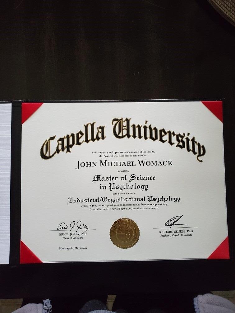 My son's, John Michael Womack, Masters Degree diploma