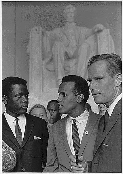 Sidney Poitier, Harry Belafonte and Charlton Heston at the 1963 March on Washington.