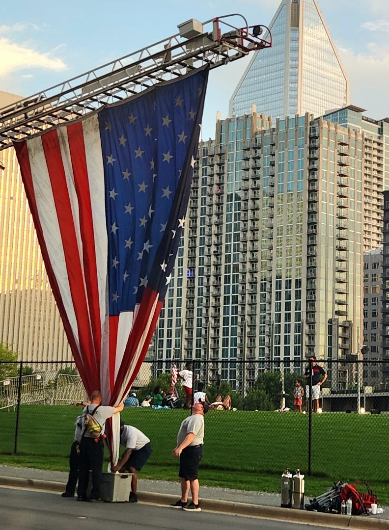 Preparations for fireworks at Truist Field.