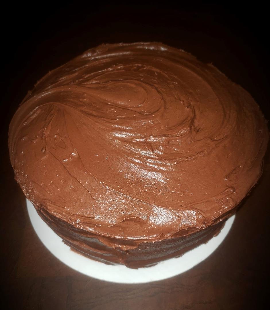 My homemade layered pound cake with chocolate frosting. Loving what I do.