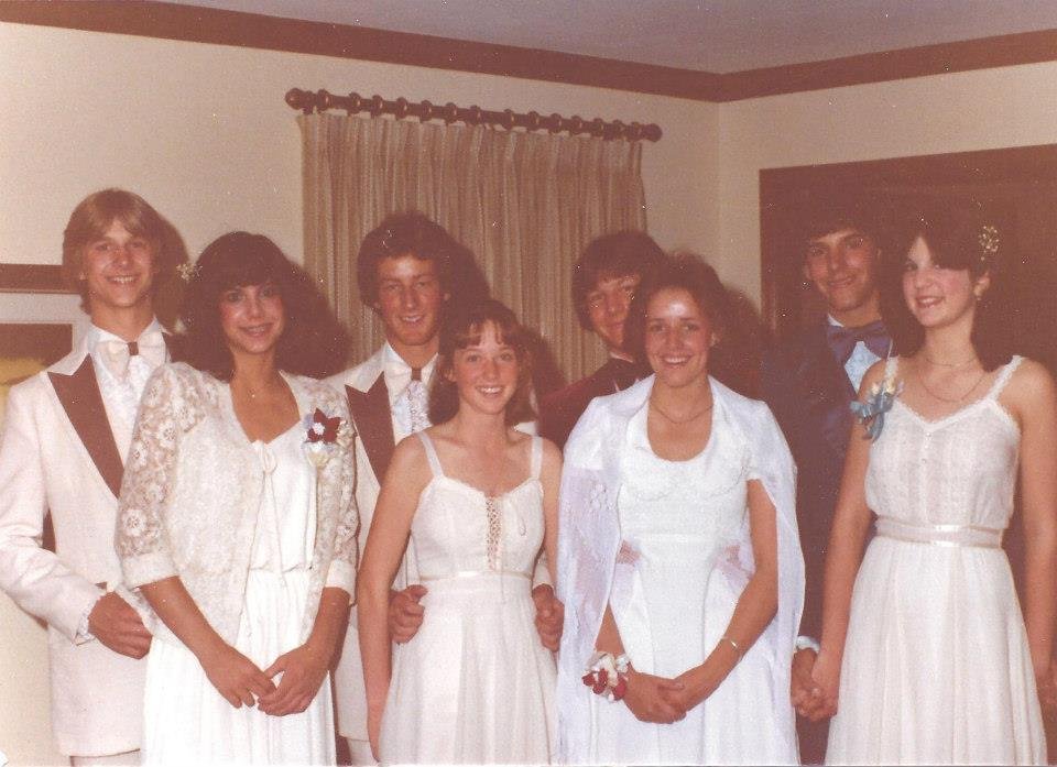Prom Junior Year: Quadruple Dates. Scott Allen & Kelly Daniel, Bill Burgoyne & Leann Carraher, Tony Allen & Holly Hendrickson, Dan Sager & Paula Orlandi