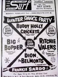 Teniversary for February 3rd...60 years ago today those of us who were around woke up to tragic news...three of the hottest rockers in the business had gone down in a plane crash the night before...I was aware that famous p