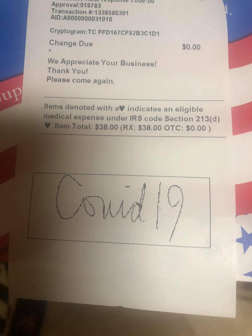 Look what’s written on the bottom of this pharmacy receipt, COVID-19.  This medicine I got was for a compound made for my cat!  I have a compound made to rub in her ear because she won’t swallow a pill.
We are being scammed