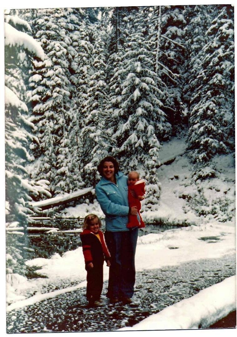Meg, Gwyneth and I in Yellowstone National Park, Sep 1978.