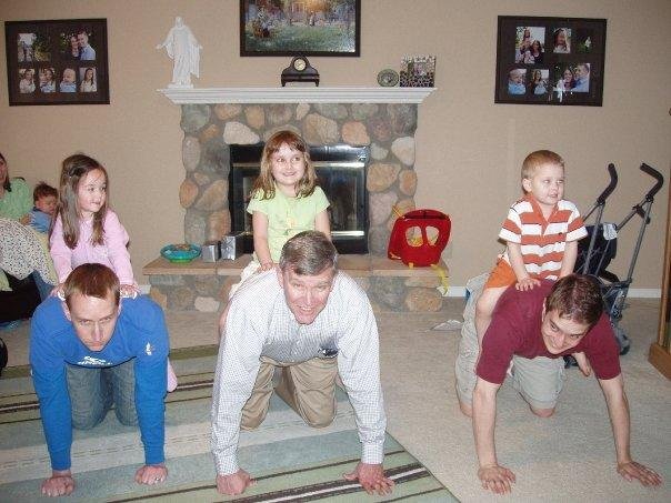 Brad and Savanna, Grandpa Wing and Laura, Bob and David race through the house with there own version of the Kentucky Derby. The horses were great!