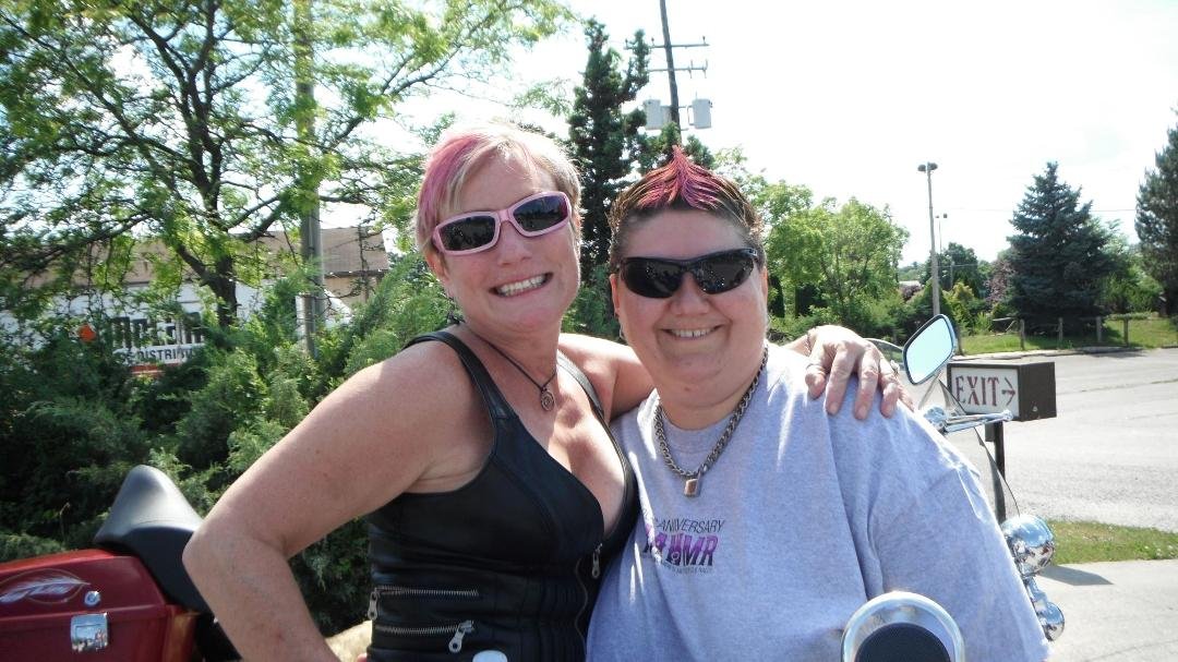 Getting ready for the MAWMR Breast Cancer Parade of Chrome with my dear friend, Dawn Boipaws McDermott!! Love the MAWMR women!  $20,000.00 raised for Pink Out and Hope, in three days!
