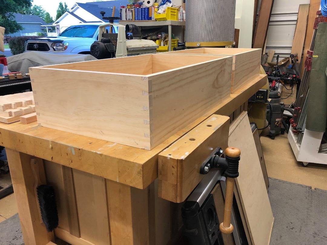 The drawers in the making for the work bench.